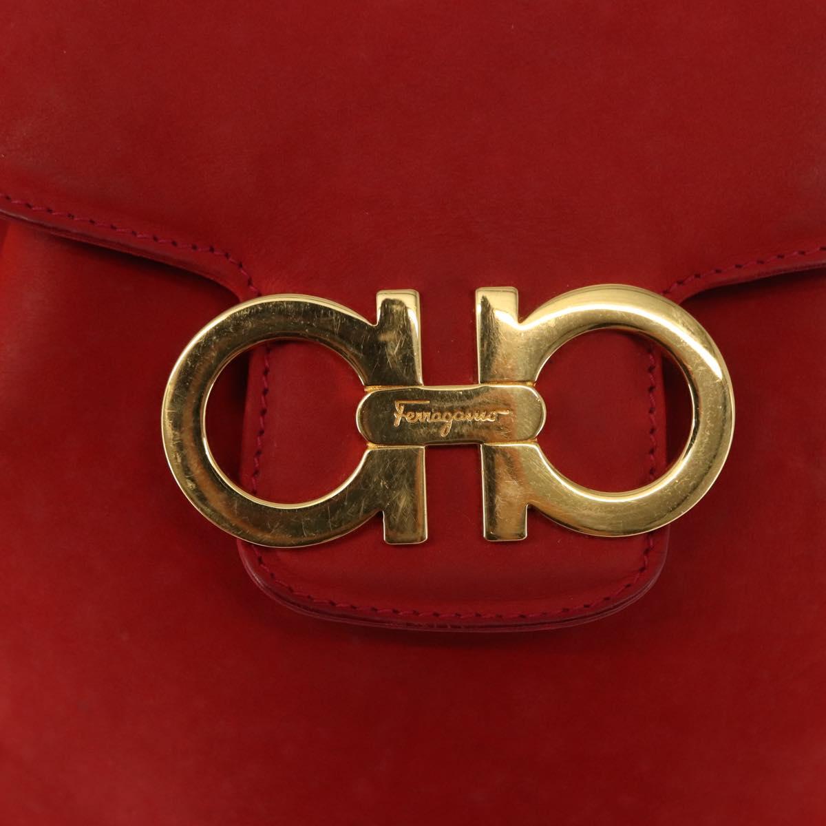 Salvatore Ferragamo Backpack Suede Red Gold Auth BA6583