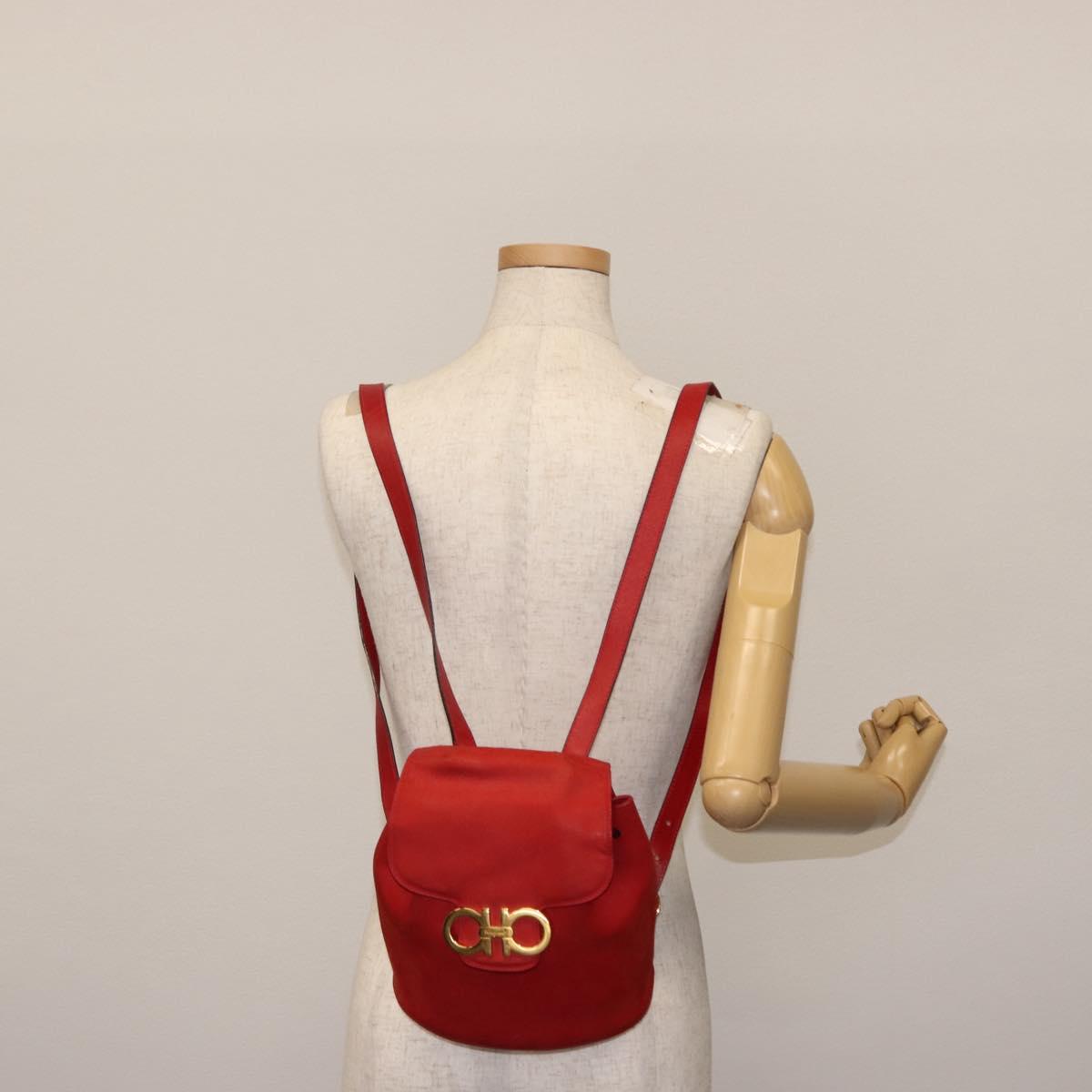Salvatore Ferragamo Backpack Suede Red Gold Auth BA6583