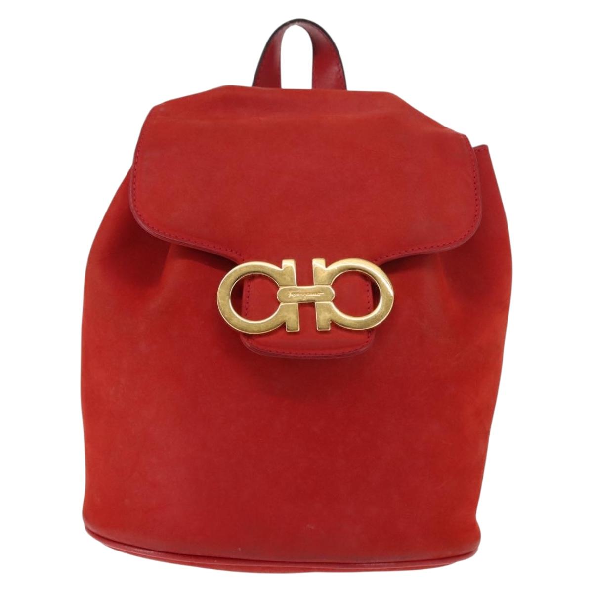 Salvatore Ferragamo Backpack Suede Red Gold Auth BA6583