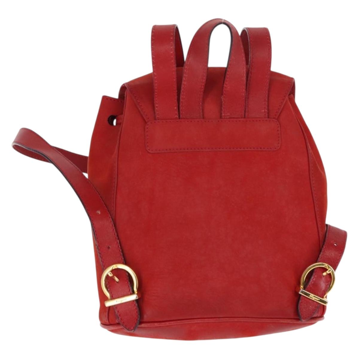 Salvatore Ferragamo Backpack Suede Red Gold Auth BA6583