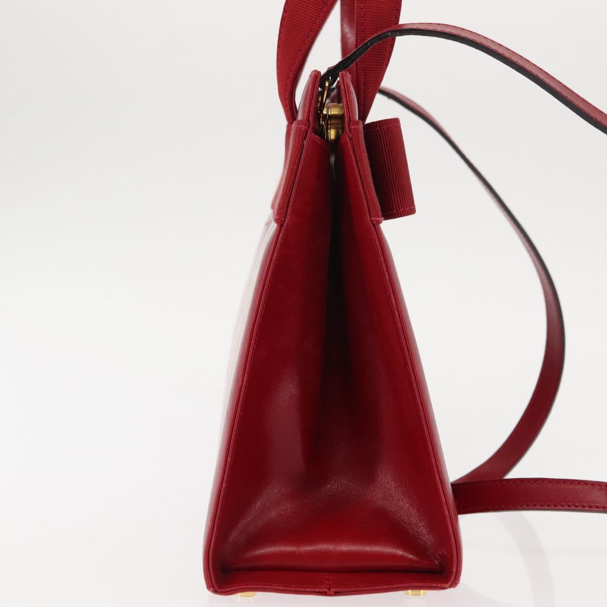 Salvatore Ferragamo Vala Hand Bag Leather 2way Red Gold Auth BA6584