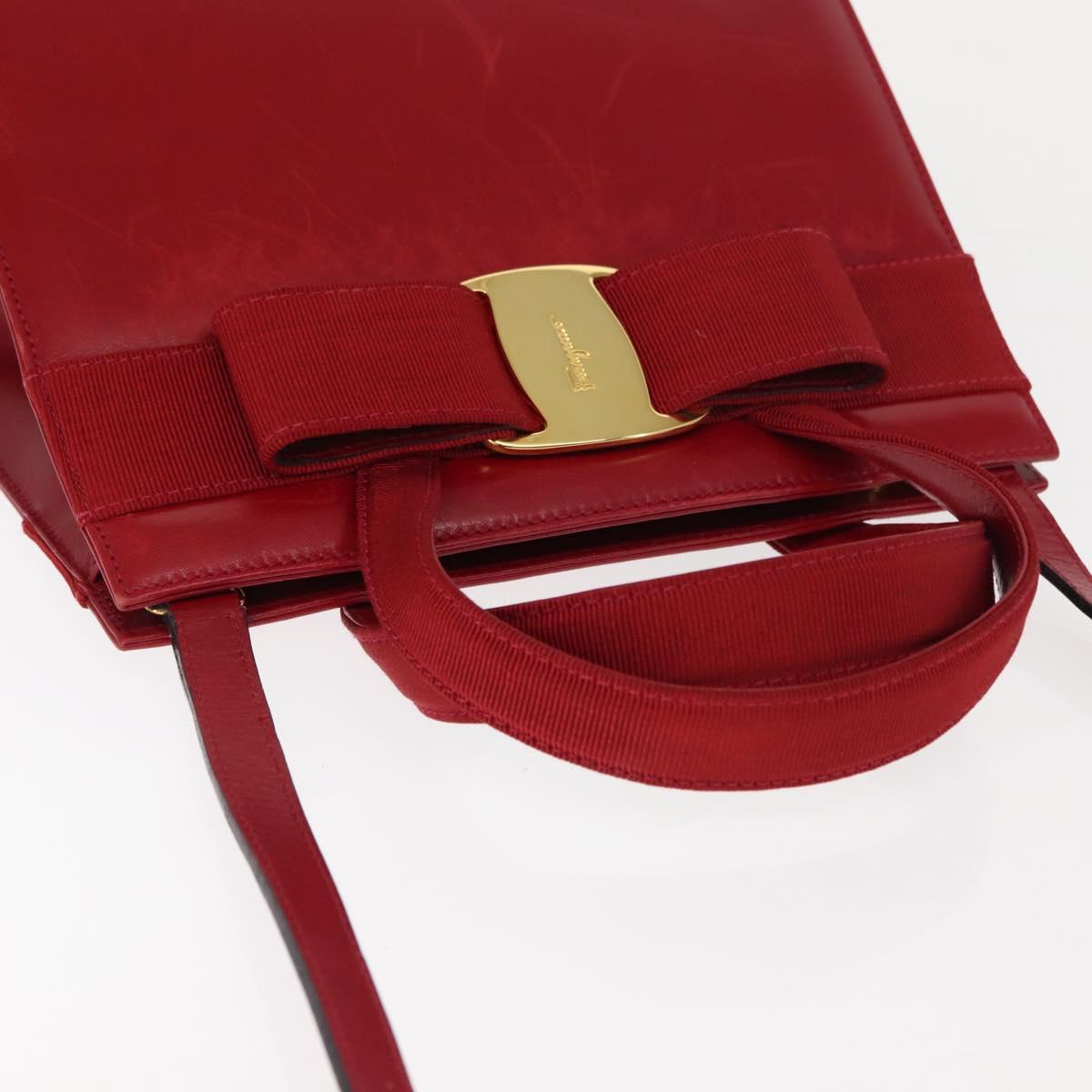 Salvatore Ferragamo Vala Hand Bag Leather 2way Red Gold Auth BA6584