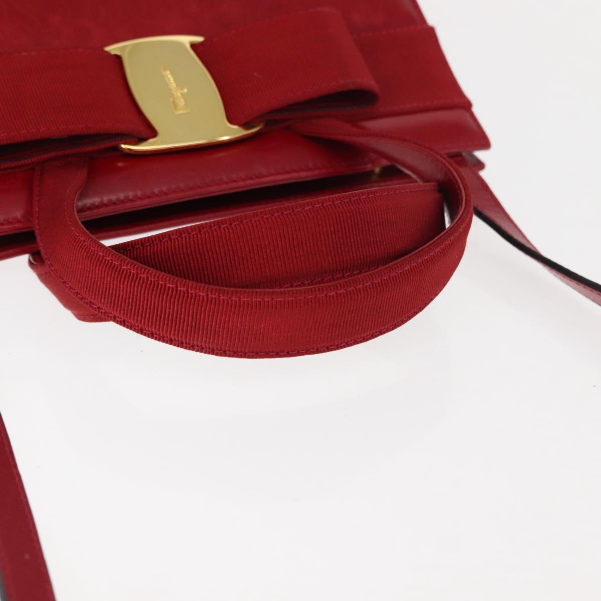Salvatore Ferragamo Vala Hand Bag Leather 2way Red Gold Auth BA6584