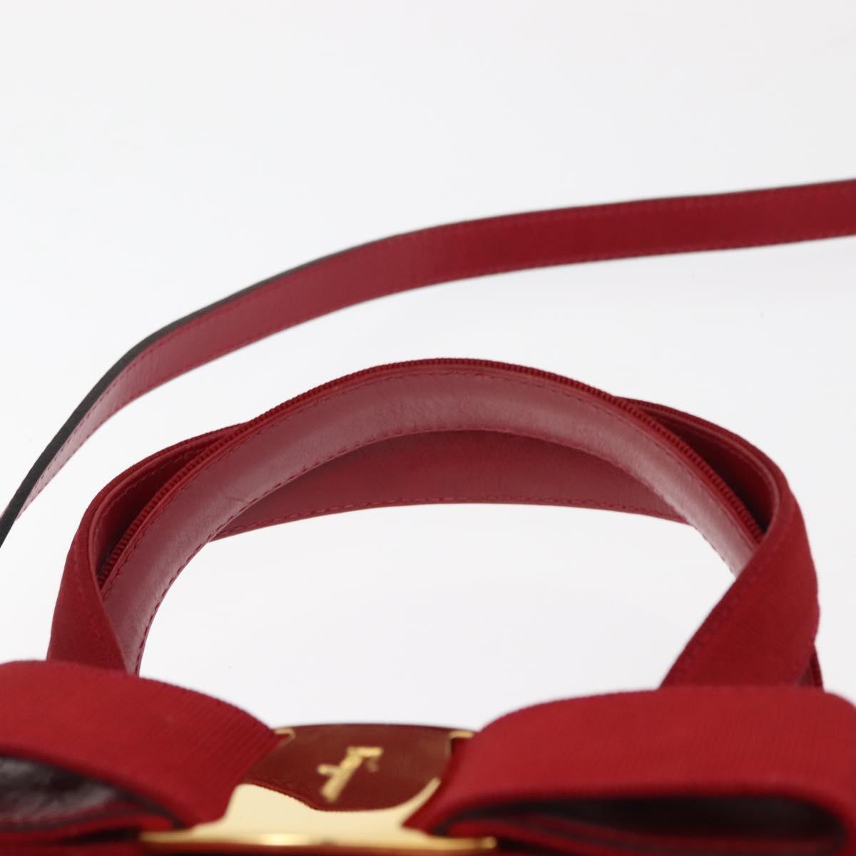 Salvatore Ferragamo Vala Hand Bag Leather 2way Red Gold Auth BA6584