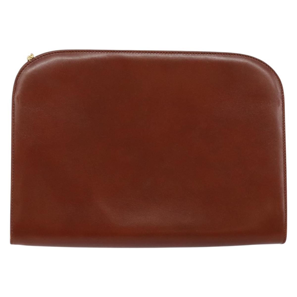 Salvatore Ferragamo Gancini Chain Shoulder Bag Leather Brown Gold Auth BA6585
