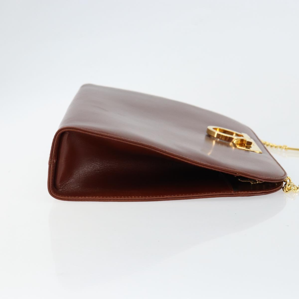 Salvatore Ferragamo Gancini Chain Shoulder Bag Leather Brown Gold Auth BA6585