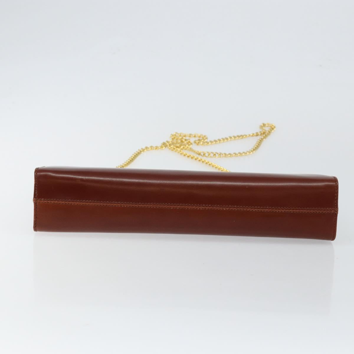 Salvatore Ferragamo Gancini Chain Shoulder Bag Leather Brown Gold Auth BA6585
