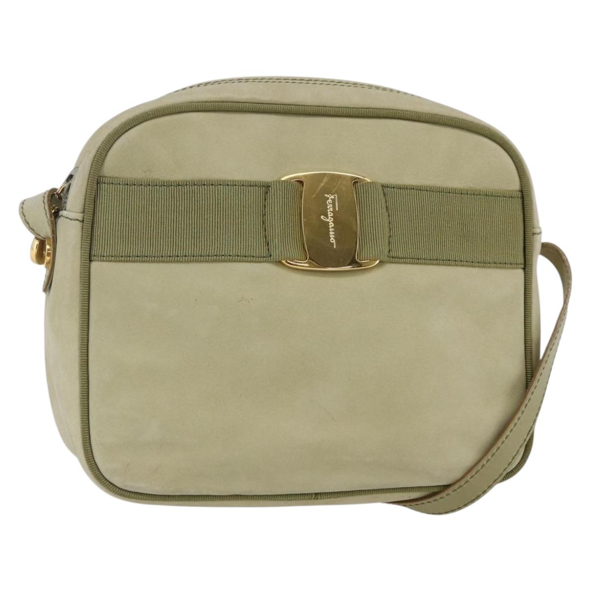 Salvatore Ferragamo Shoulder Bag Suede Green Gold Auth BA6587