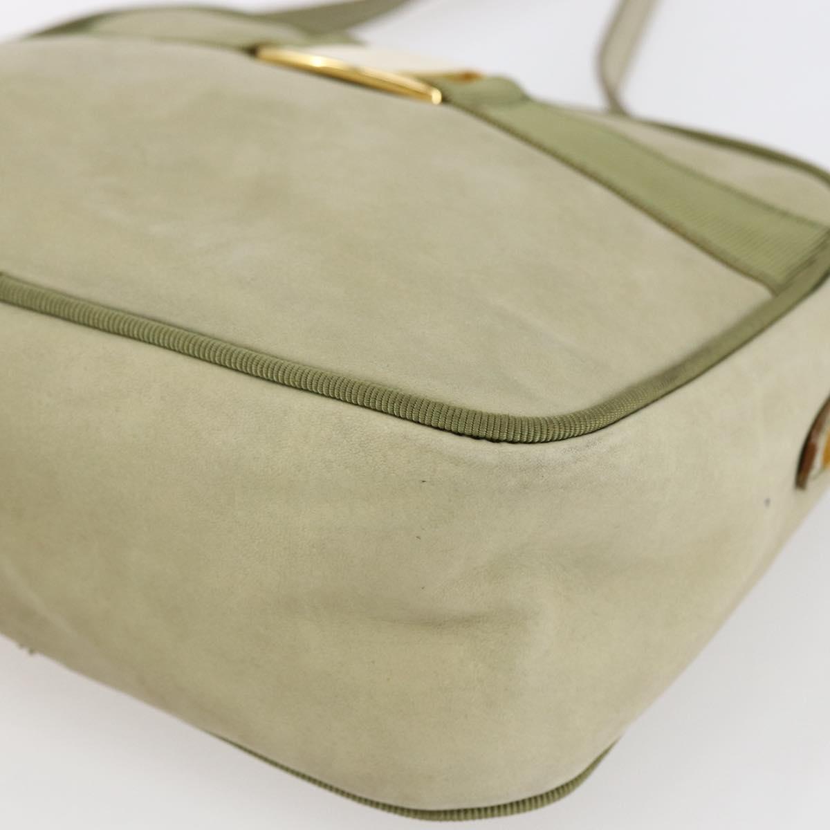 Salvatore Ferragamo Shoulder Bag Suede Green Gold Auth BA6587