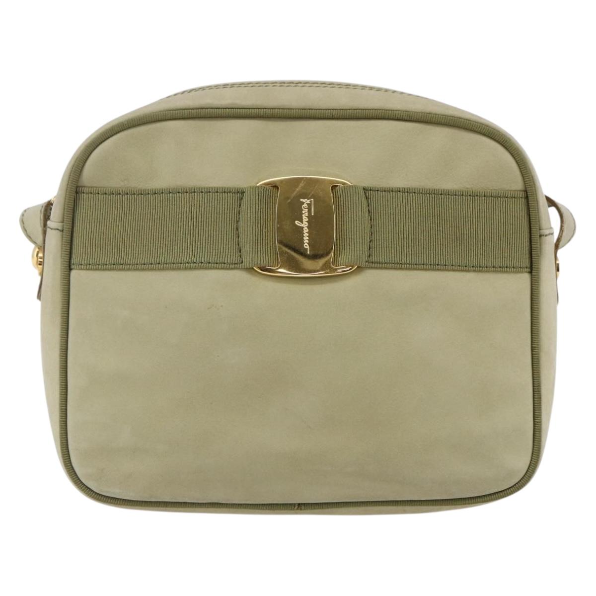 Salvatore Ferragamo Shoulder Bag Suede Green Gold Auth BA6587