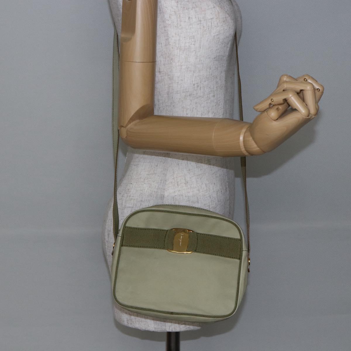 Salvatore Ferragamo Shoulder Bag Suede Green Gold Auth BA6587