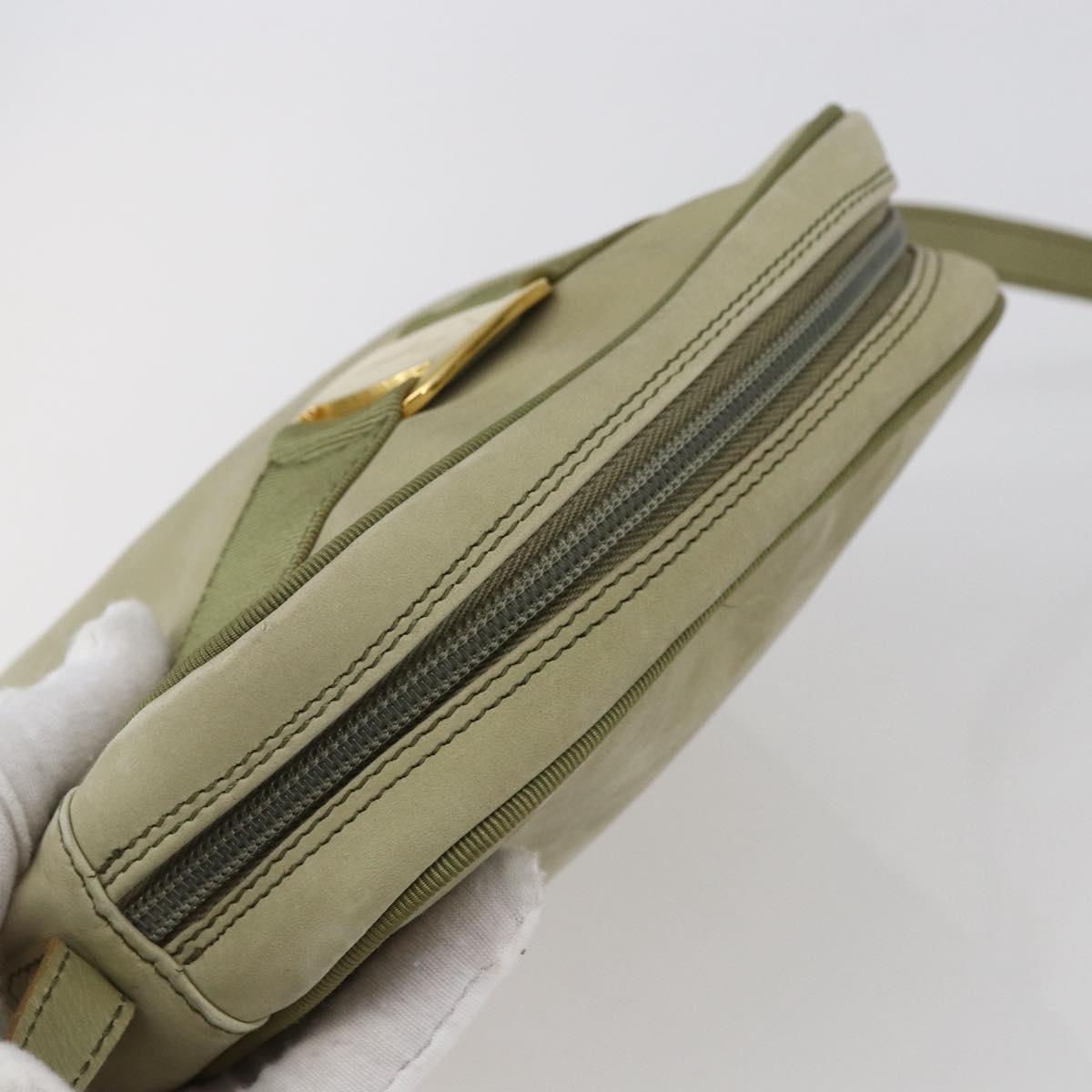 Salvatore Ferragamo Shoulder Bag Suede Green Gold Auth BA6587