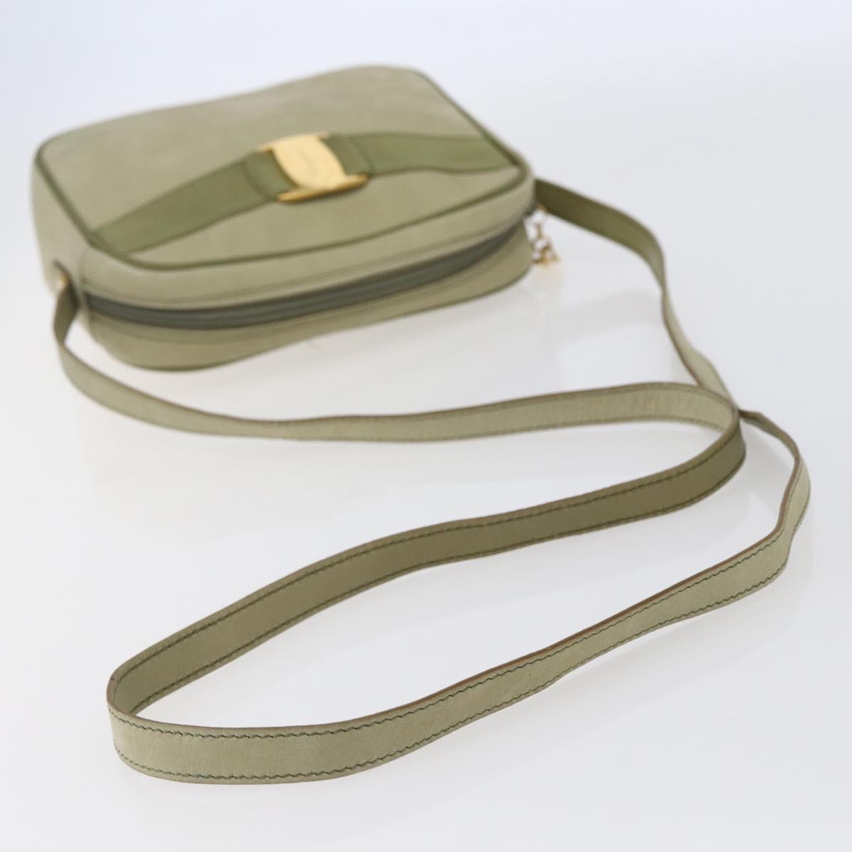 Salvatore Ferragamo Shoulder Bag Suede Green Gold Auth BA6587