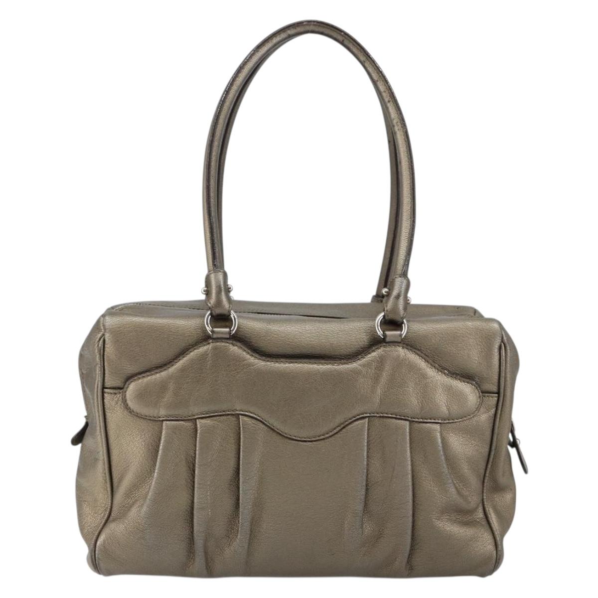 Salvatore Ferragamo Gancini Tote Bag Leather Gold Silver Auth BA6588