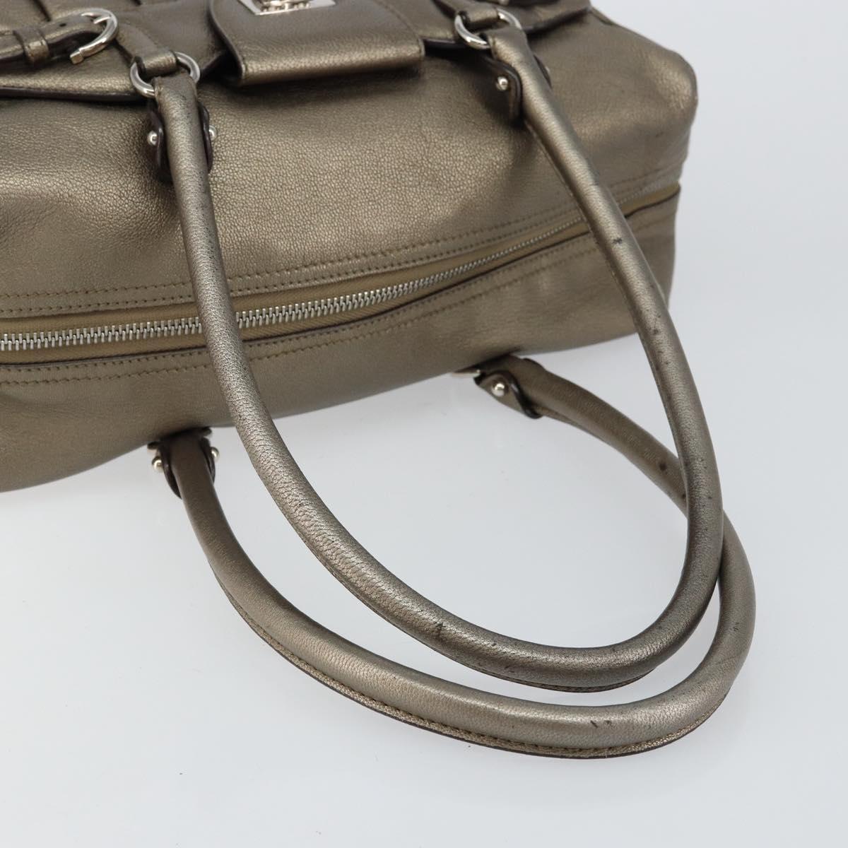 Salvatore Ferragamo Gancini Tote Bag Leather Gold Silver Auth BA6588
