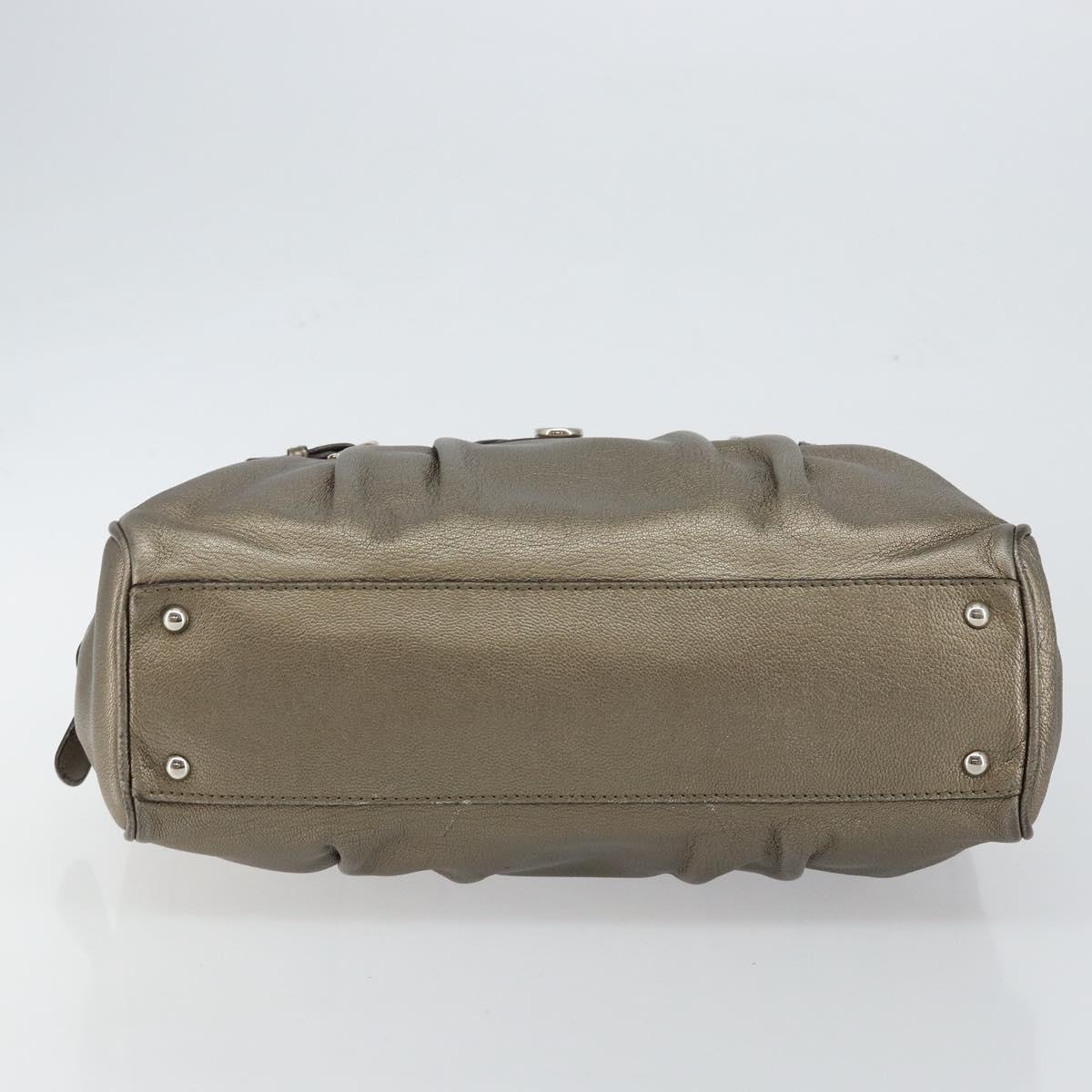 Salvatore Ferragamo Gancini Tote Bag Leather Gold Silver Auth BA6588