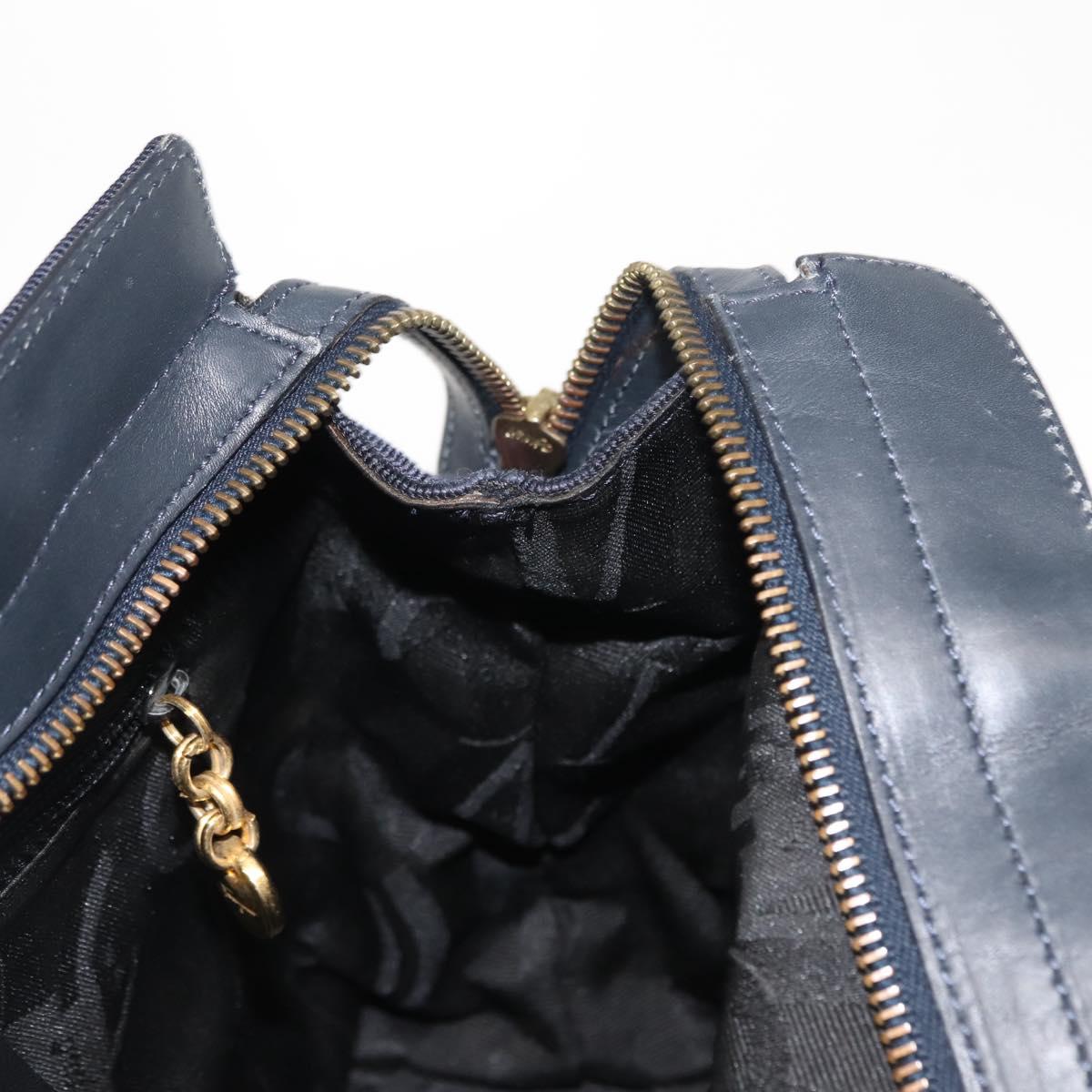 Salvatore Ferragamo Vala Hand Bag Canvas 2way Navy Gold Auth BA6589