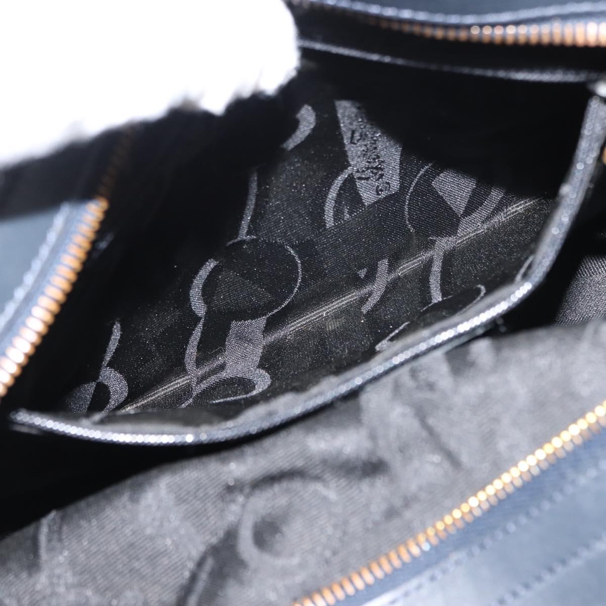 Salvatore Ferragamo Vala Hand Bag Canvas 2way Navy Gold Auth BA6589