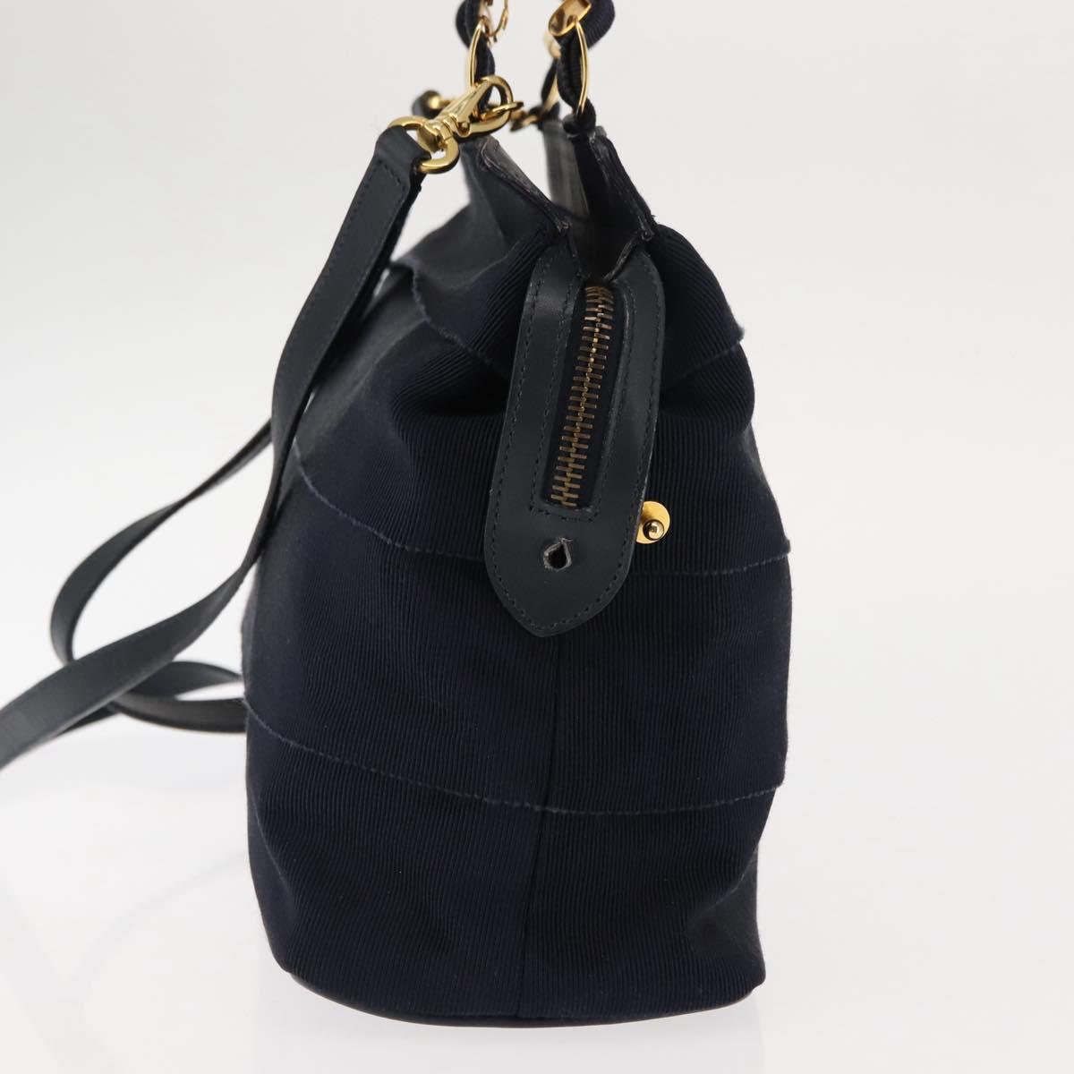 Salvatore Ferragamo Vala Hand Bag Canvas 2way Navy Gold Auth BA6589