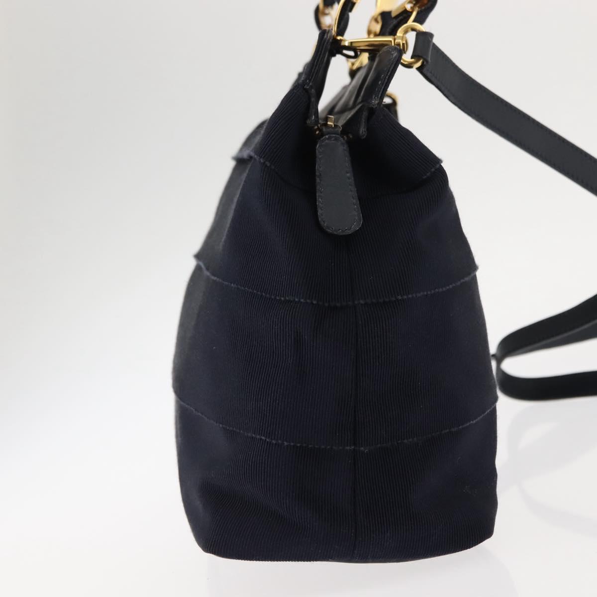 Salvatore Ferragamo Vala Hand Bag Canvas 2way Navy Gold Auth BA6589