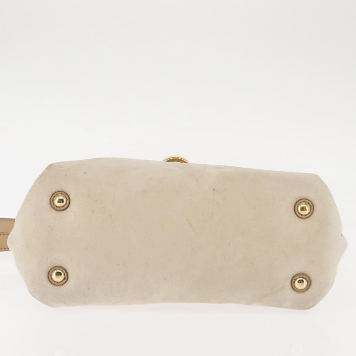 Salvatore Ferragamo Gancini Hand Bag Mouton 2way Beige Gold Auth BA6590