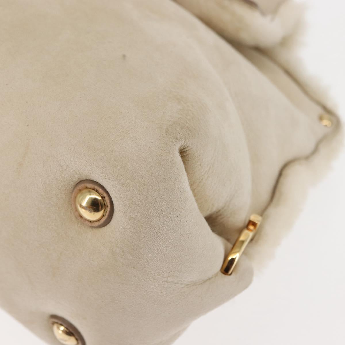 Salvatore Ferragamo Gancini Hand Bag Mouton 2way Beige Gold Auth BA6590