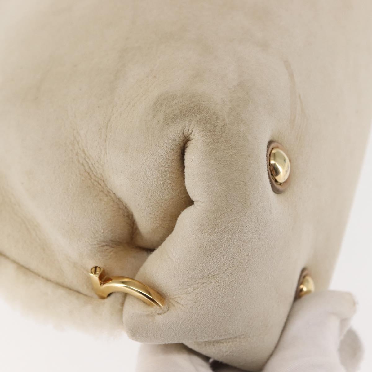 Salvatore Ferragamo Gancini Hand Bag Mouton 2way Beige Gold Auth BA6590