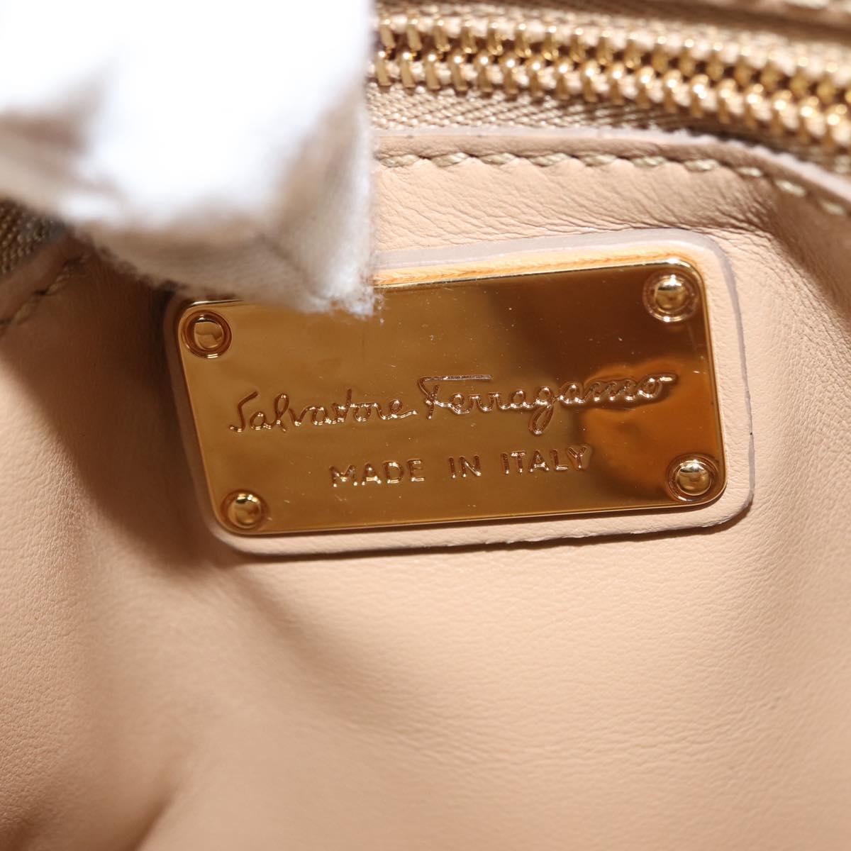Salvatore Ferragamo Gancini Hand Bag Mouton 2way Beige Gold Auth BA6590