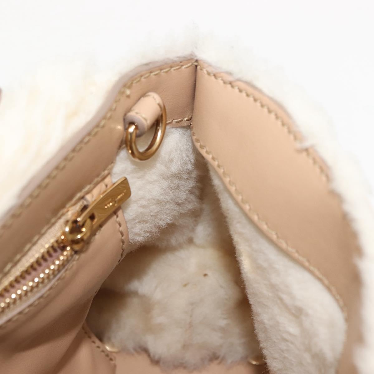 Salvatore Ferragamo Gancini Hand Bag Mouton 2way Beige Gold Auth BA6590