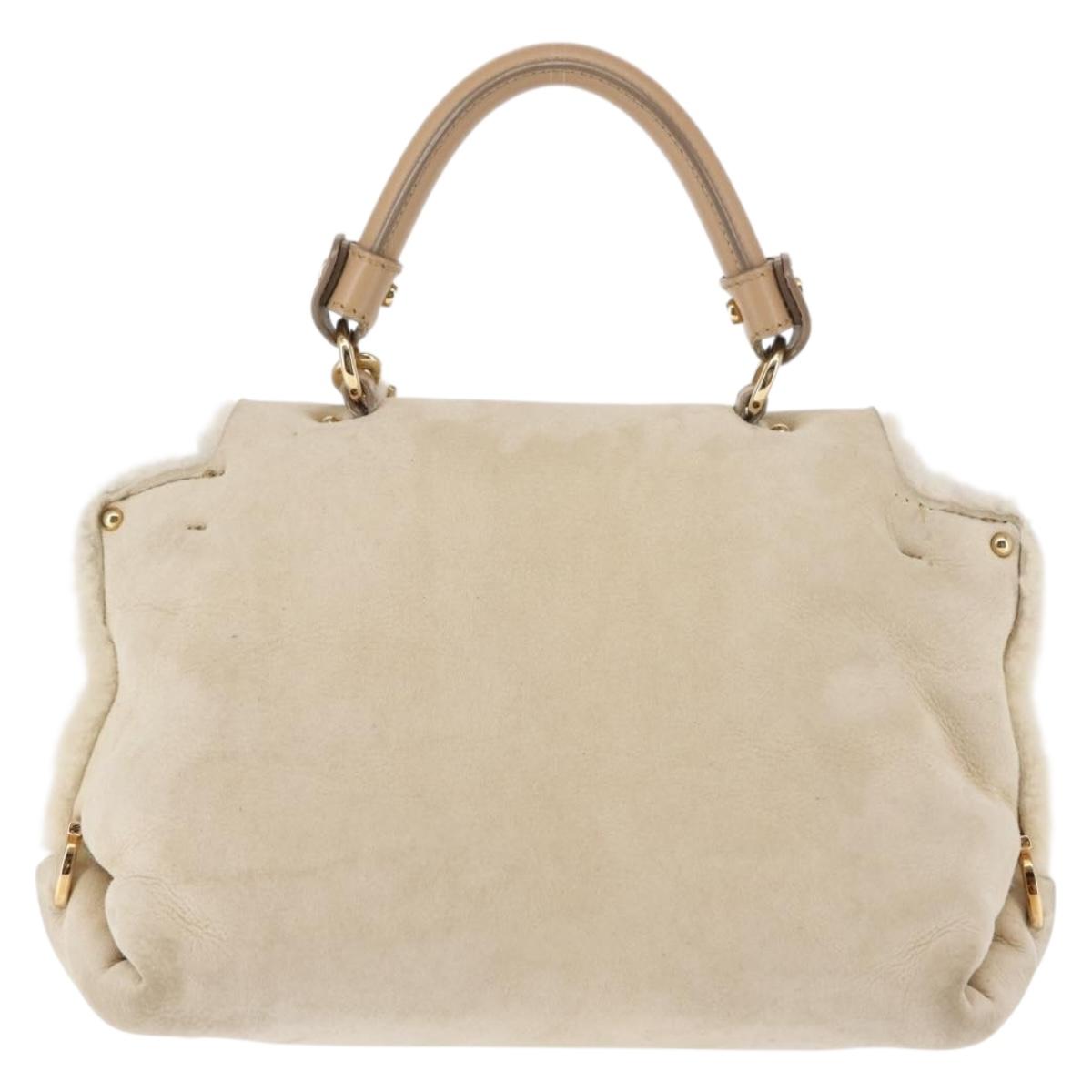 Salvatore Ferragamo Gancini Hand Bag Mouton 2way Beige Gold Auth BA6590