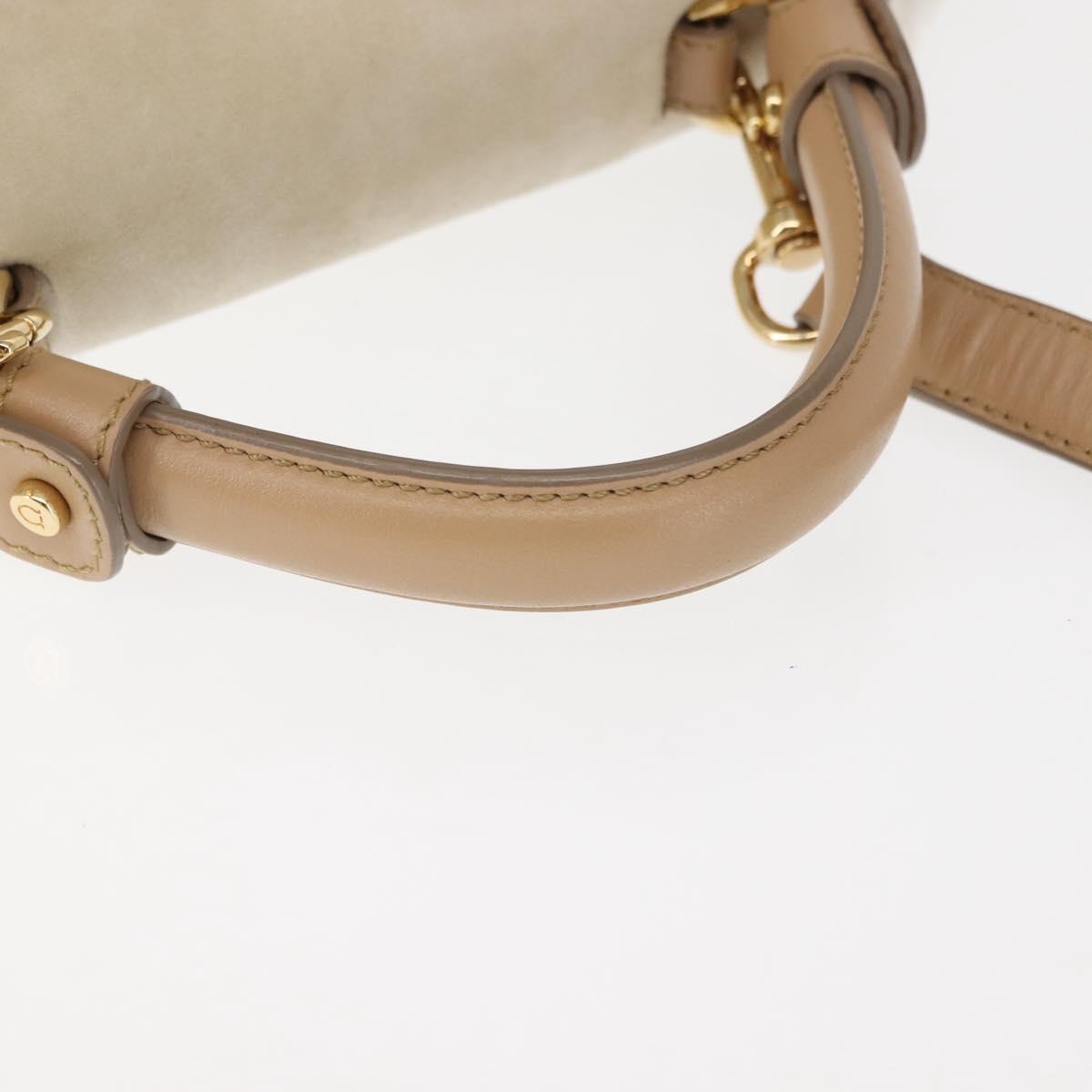 Salvatore Ferragamo Gancini Hand Bag Mouton 2way Beige Gold Auth BA6590