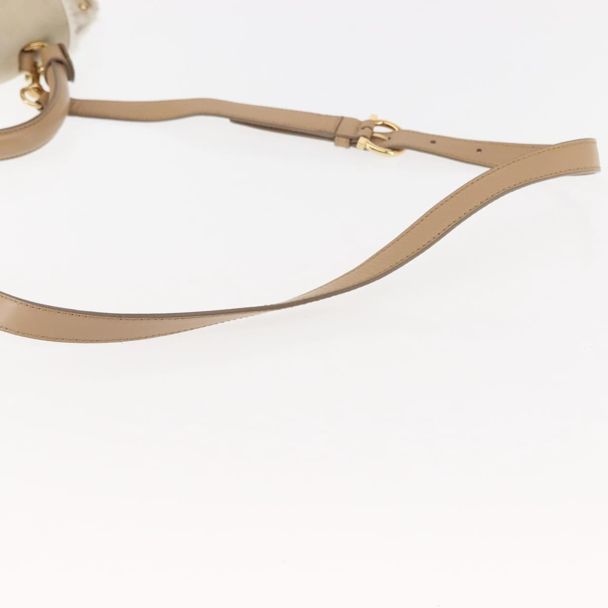 Salvatore Ferragamo Gancini Hand Bag Mouton 2way Beige Gold Auth BA6590
