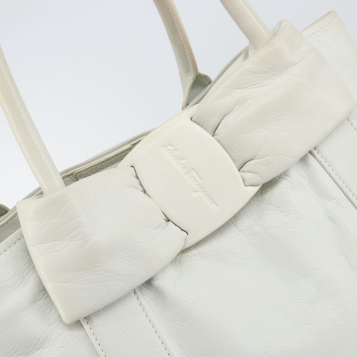 Salvatore Ferragamo Vala Tote Bag Leather White Gold Auth BA6591
