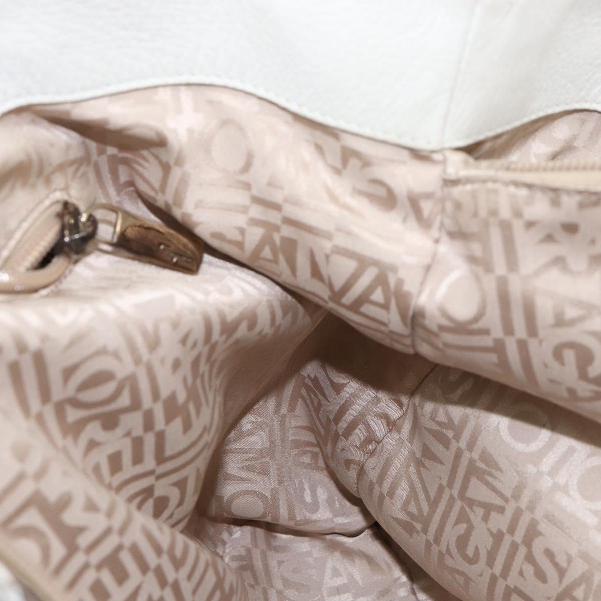 Salvatore Ferragamo Vala Tote Bag Leather White Gold Auth BA6591