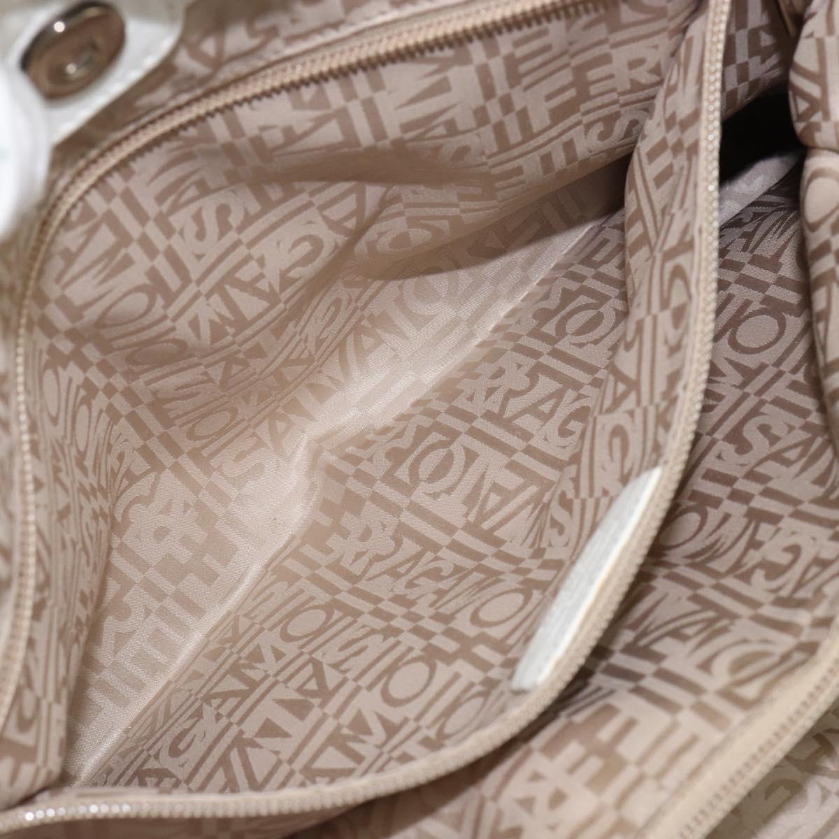 Salvatore Ferragamo Vala Tote Bag Leather White Gold Auth BA6591