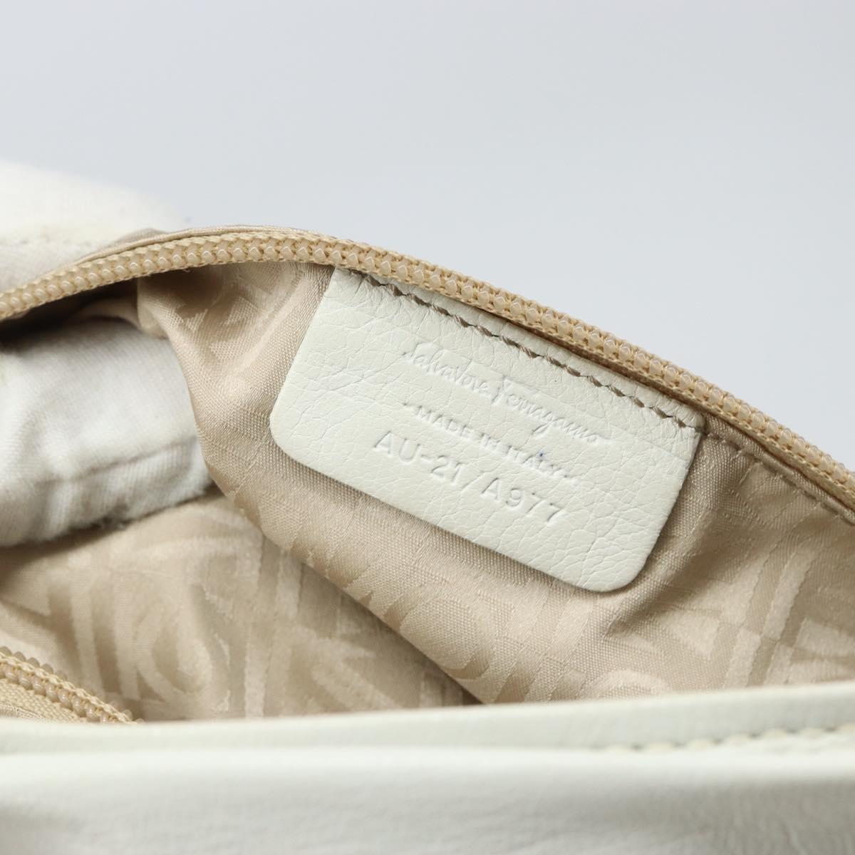 Salvatore Ferragamo Vala Tote Bag Leather White Gold Auth BA6591