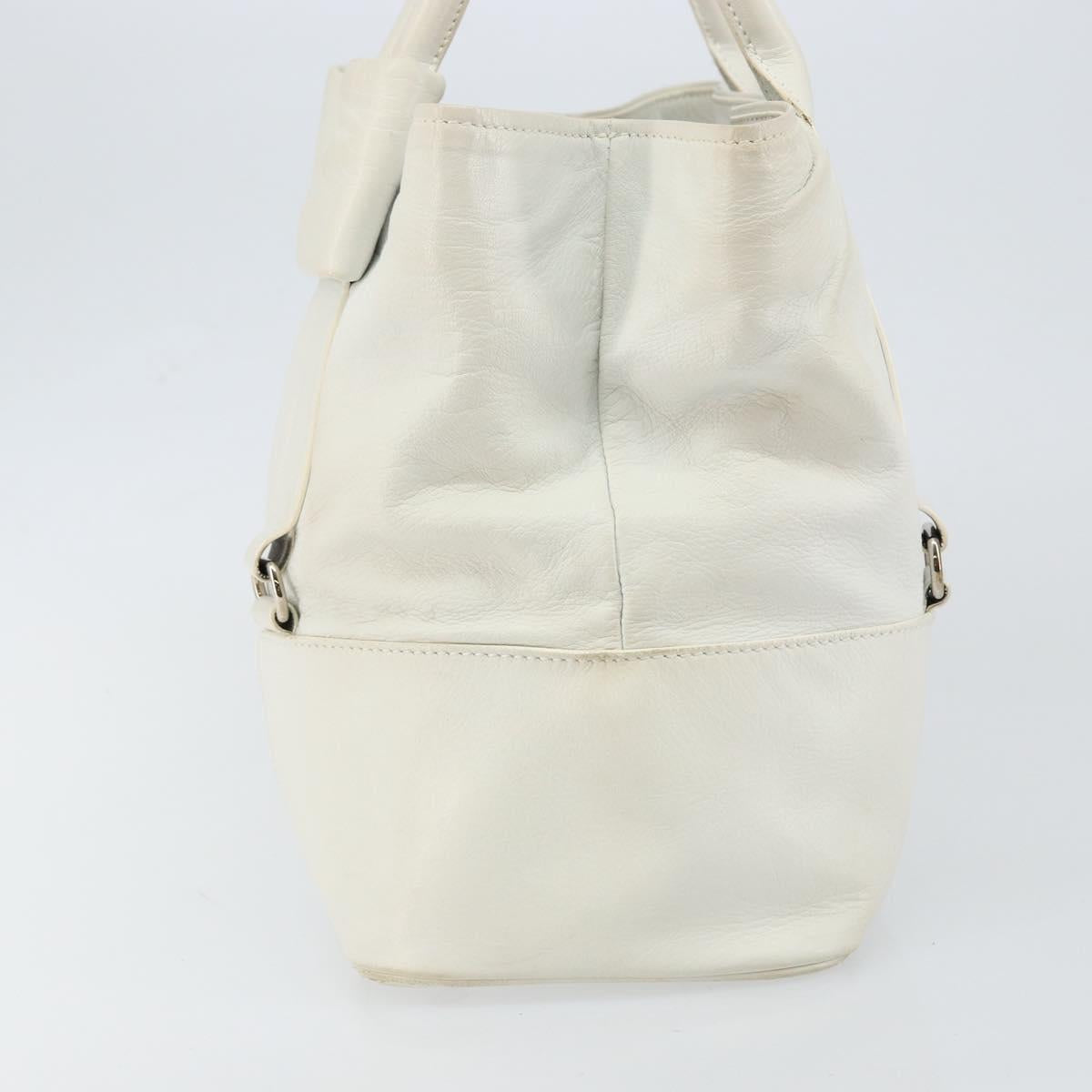 Salvatore Ferragamo Vala Tote Bag Leather White Gold Auth BA6591