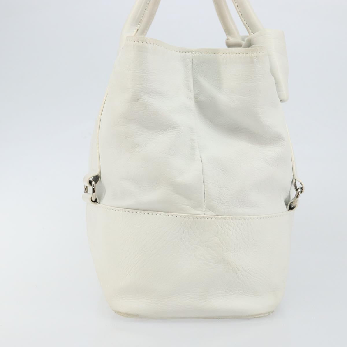 Salvatore Ferragamo Vala Tote Bag Leather White Gold Auth BA6591
