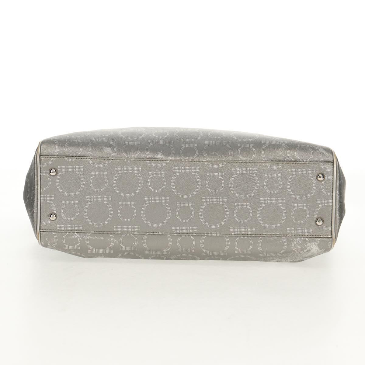 Salvatore Ferragamo Gancini Tote Bag Leather Silver Auth BA6592