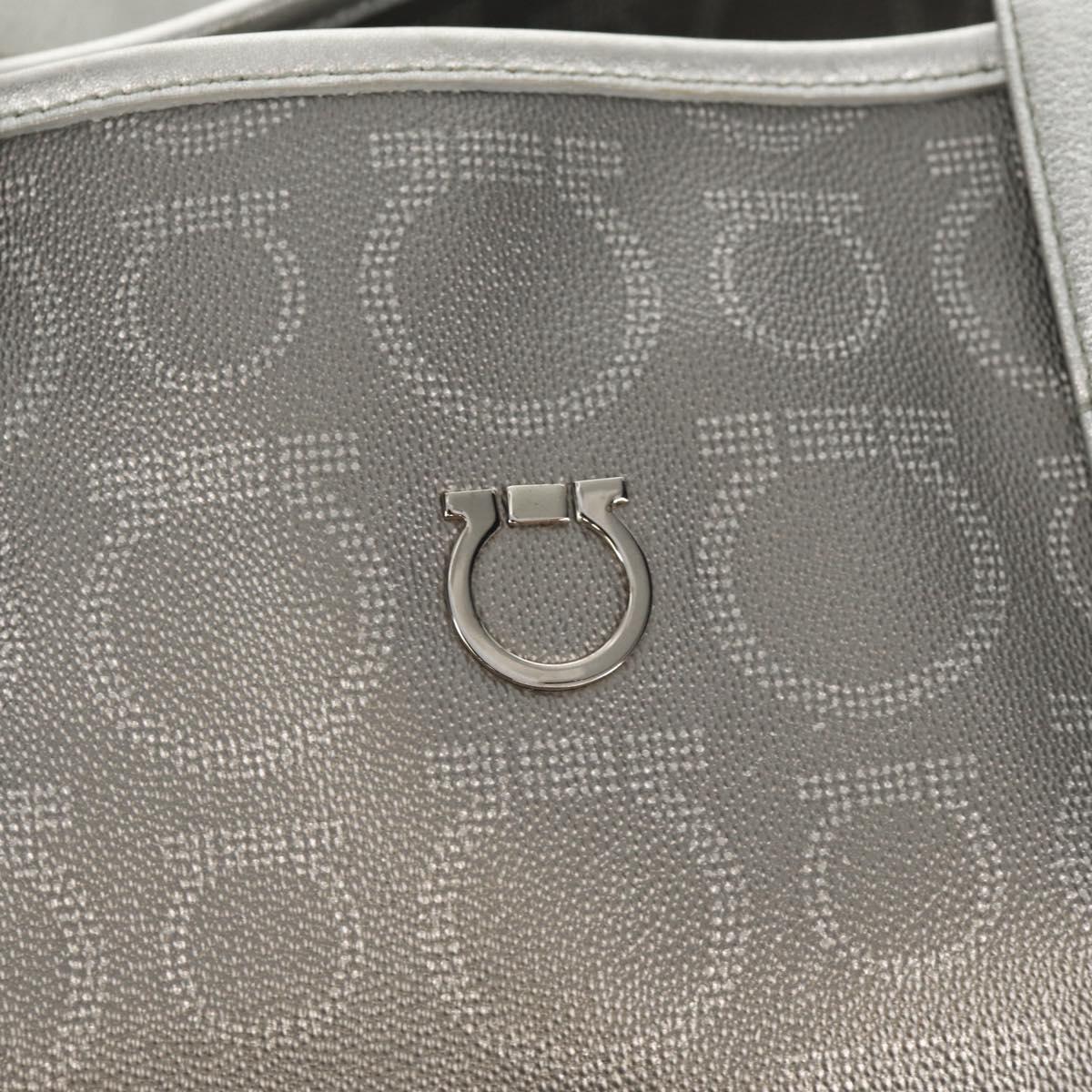 Salvatore Ferragamo Gancini Tote Bag Leather Silver Auth BA6592