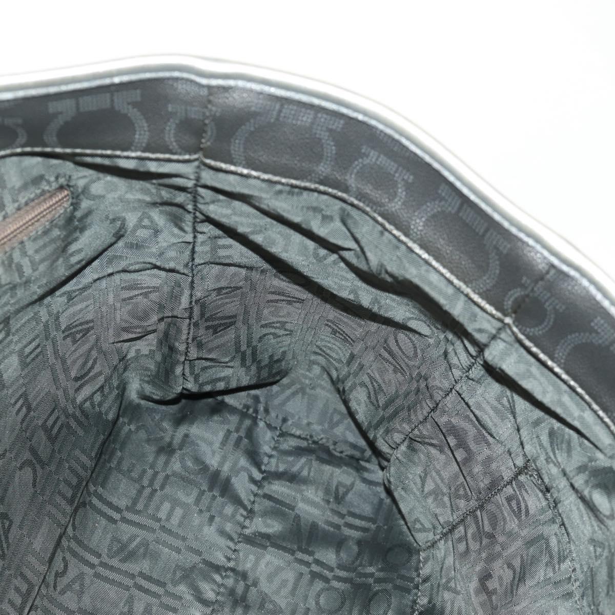 Salvatore Ferragamo Gancini Tote Bag Leather Silver Auth BA6592