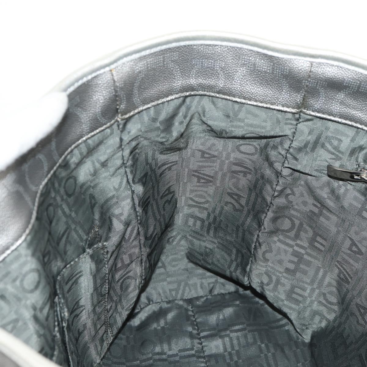 Salvatore Ferragamo Gancini Tote Bag Leather Silver Auth BA6592