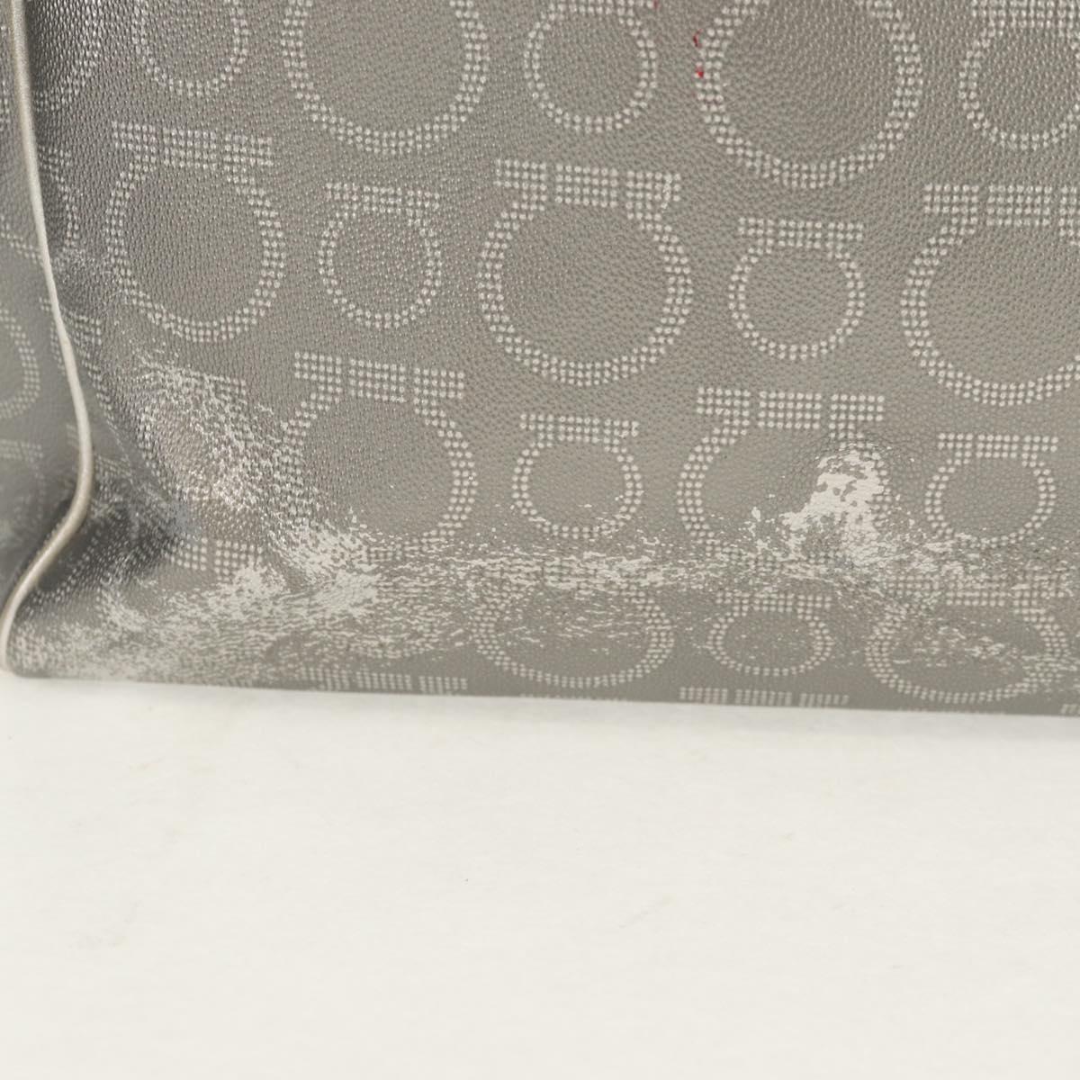 Salvatore Ferragamo Gancini Tote Bag Leather Silver Auth BA6592