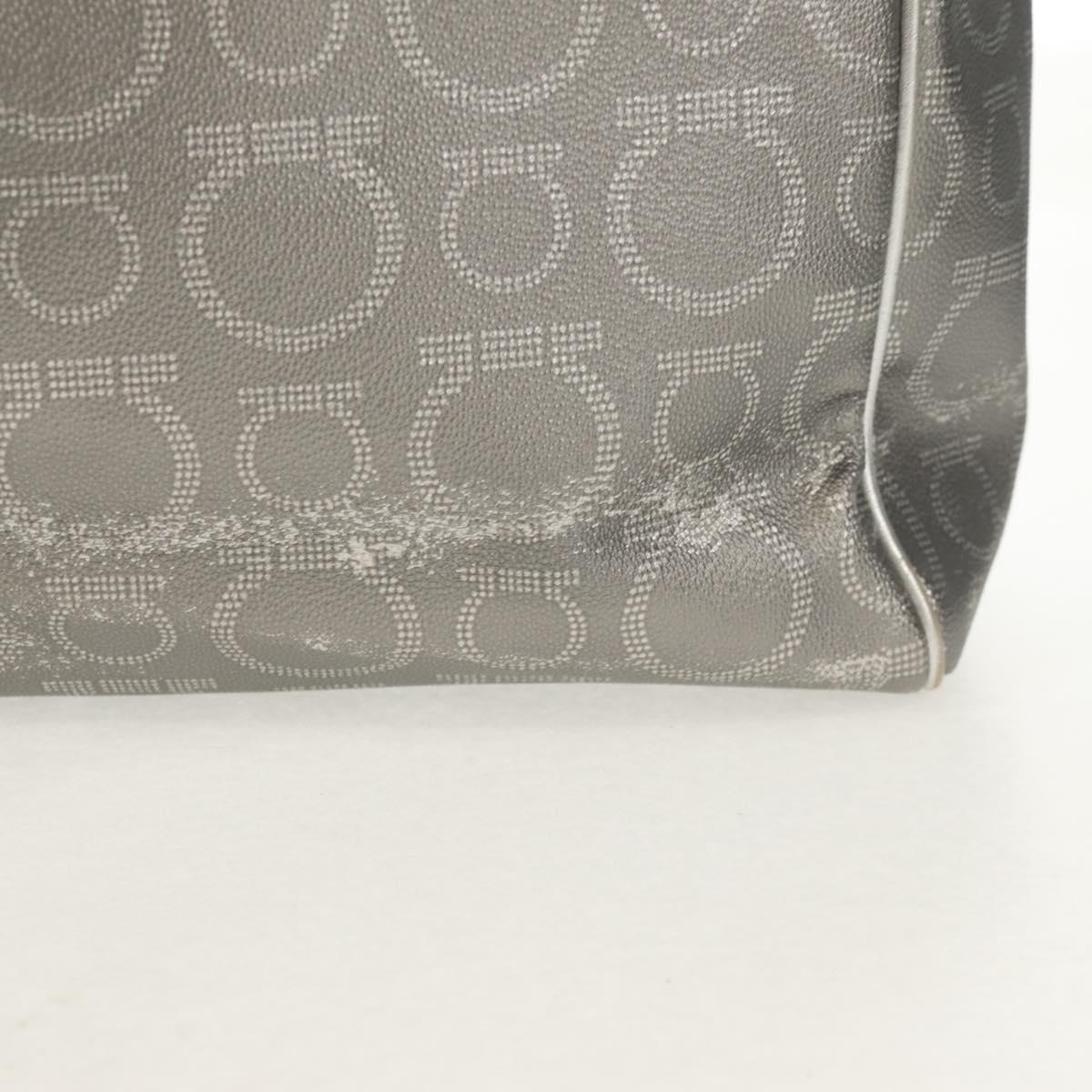 Salvatore Ferragamo Gancini Tote Bag Leather Silver Auth BA6592