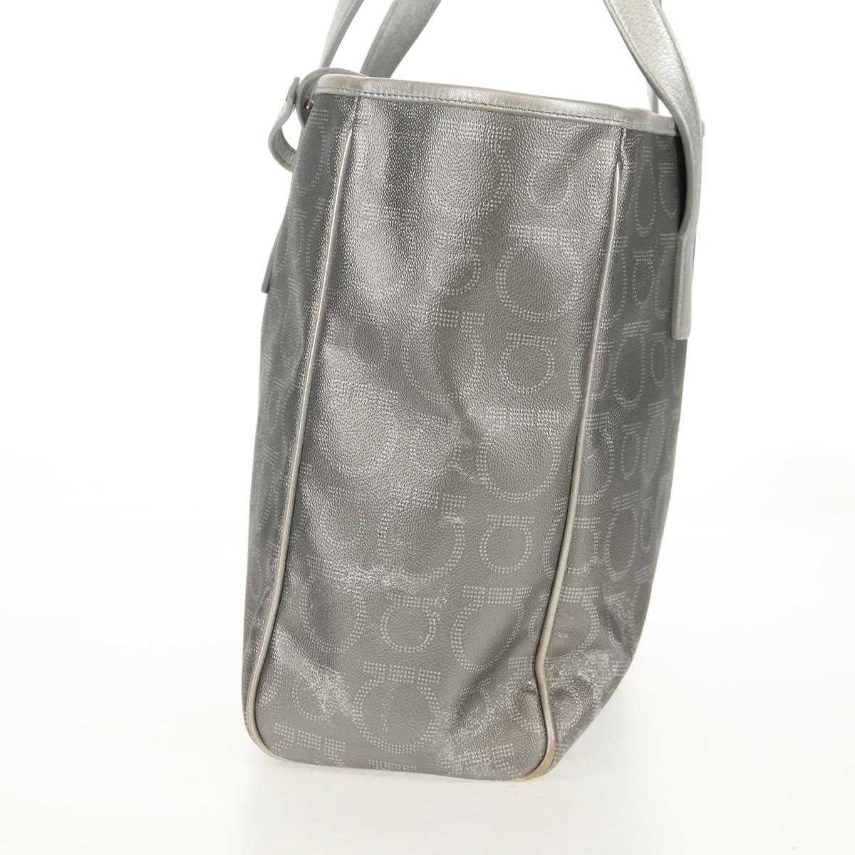 Salvatore Ferragamo Gancini Tote Bag Leather Silver Auth BA6592