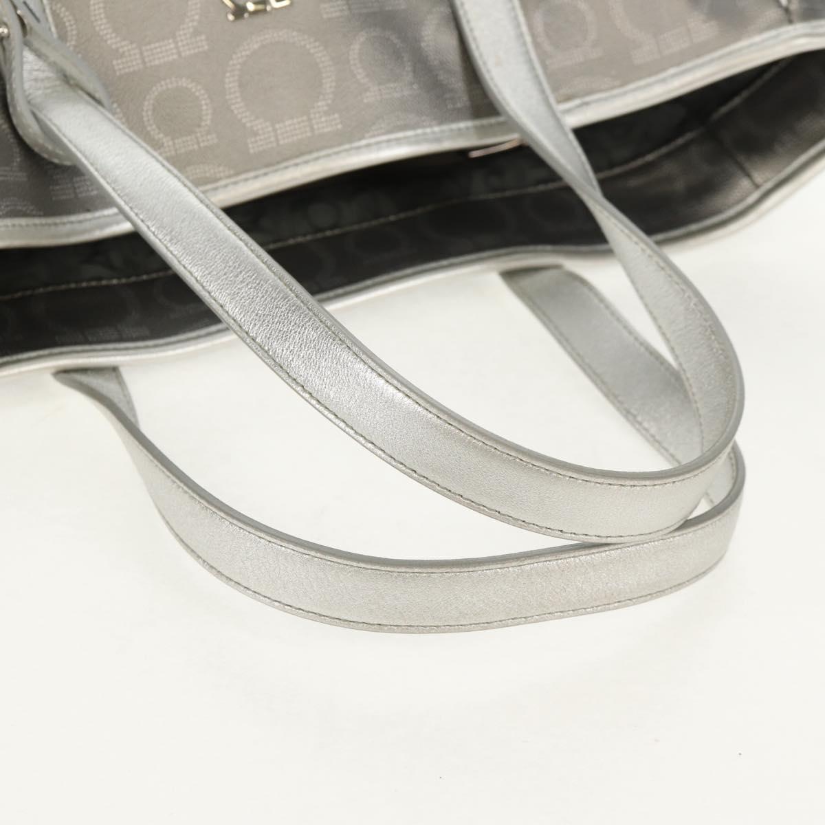 Salvatore Ferragamo Gancini Tote Bag Leather Silver Auth BA6592