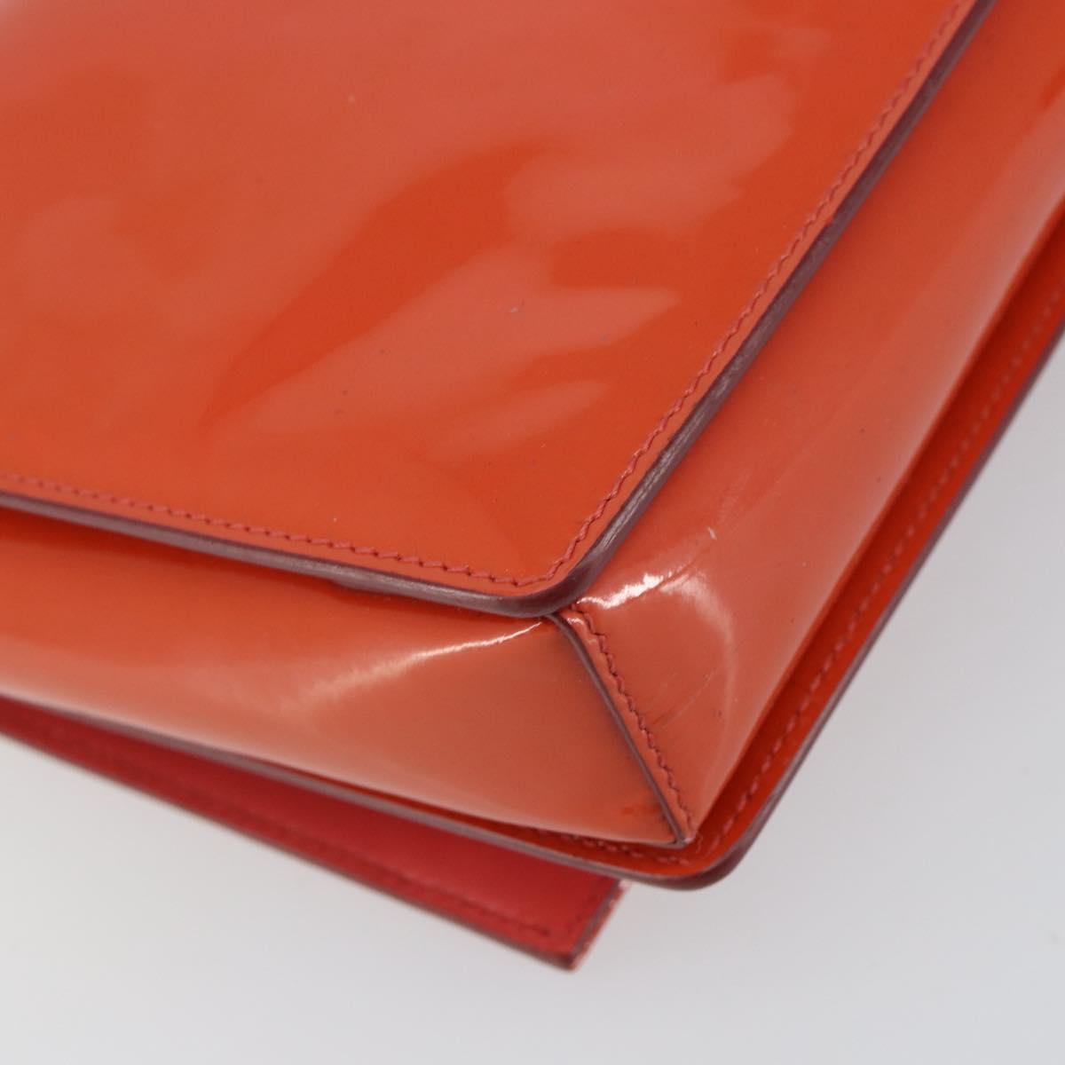 Salvatore Ferragamo Chain Vala Shoulder Bag Enamel Orange Gold Auth BA6593