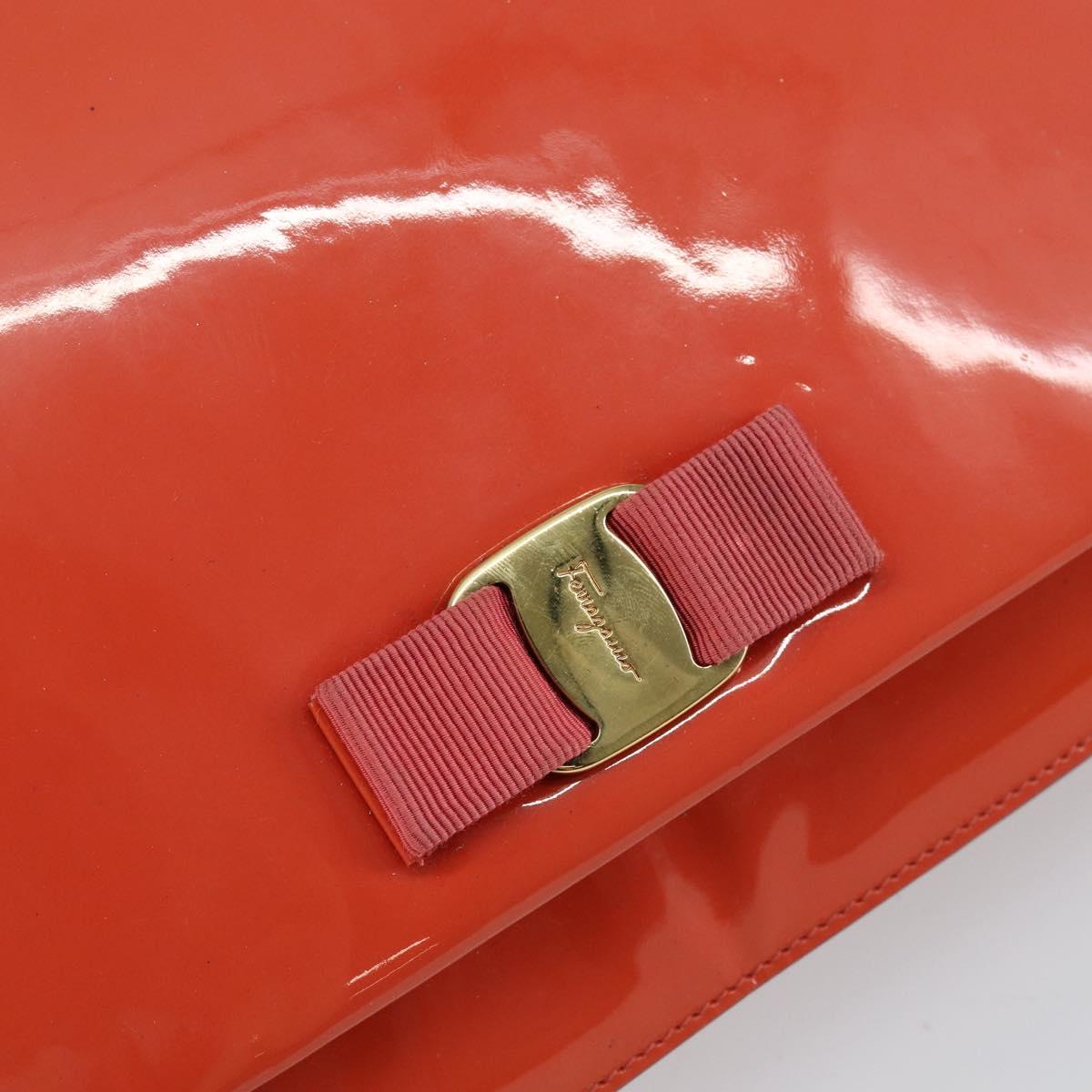 Salvatore Ferragamo Chain Vala Shoulder Bag Enamel Orange Gold Auth BA6593