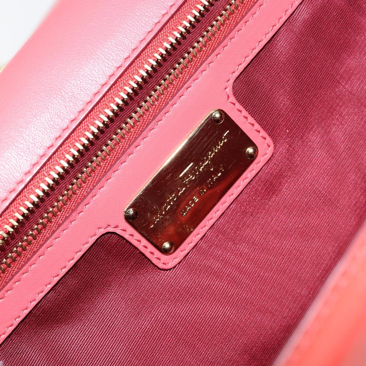 Salvatore Ferragamo Chain Vala Shoulder Bag Enamel Orange Gold Auth BA6593