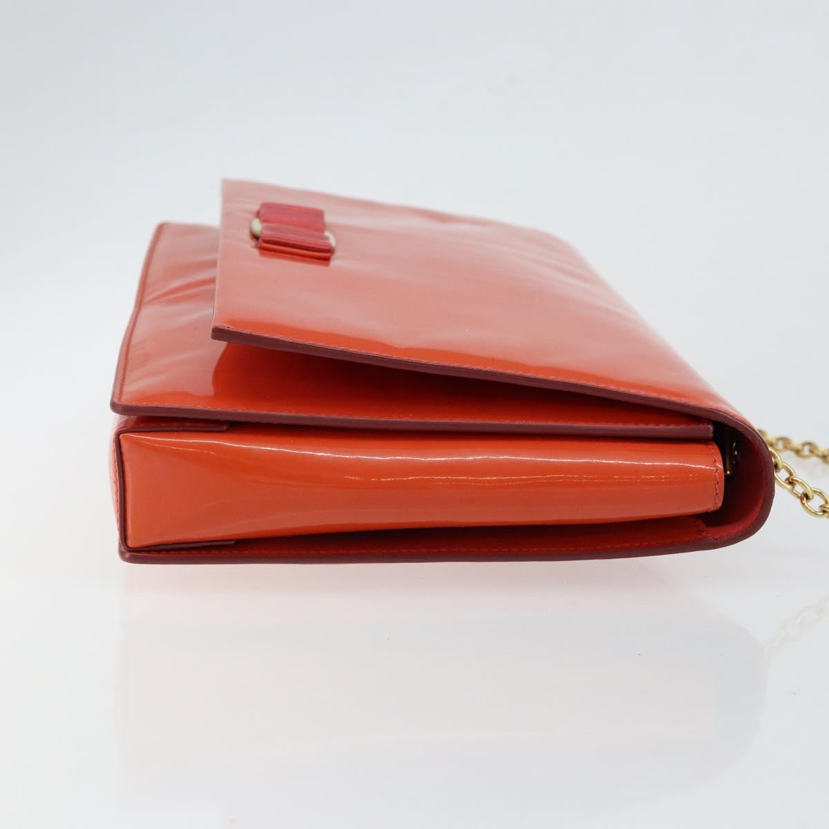 Salvatore Ferragamo Chain Vala Shoulder Bag Enamel Orange Gold Auth BA6593